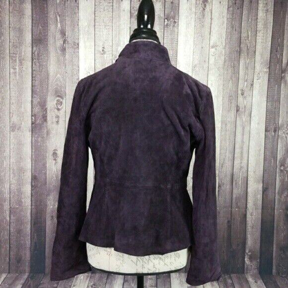 Eileen Fisher Italian Suede Open Front Jacket in Eggplant Purple Women's XS - Picture 4 of 6